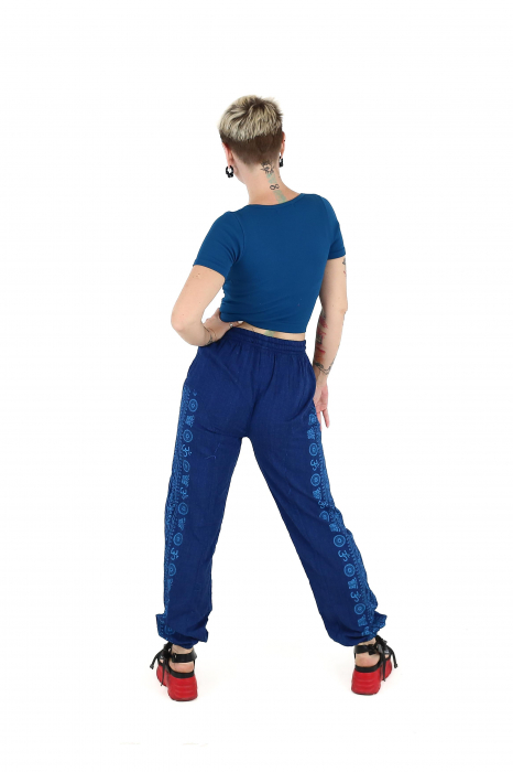 Pantaloni drepți din bumbac cu print Om - Teal [5]
