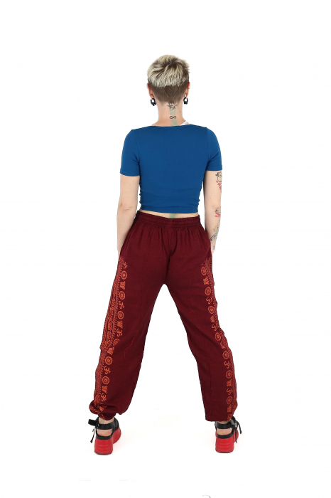 Pantaloni drepți din bumbac cu print Om - Vișiniu [4]