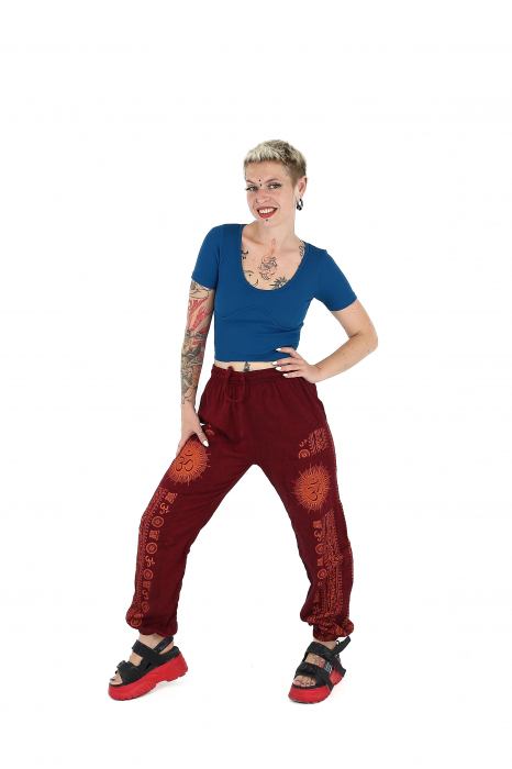 Pantaloni drepți din bumbac cu print Om - Vișiniu [5]