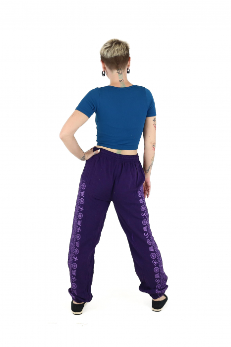 Pantaloni drepți din bumbac cu print Om - Mov [4]