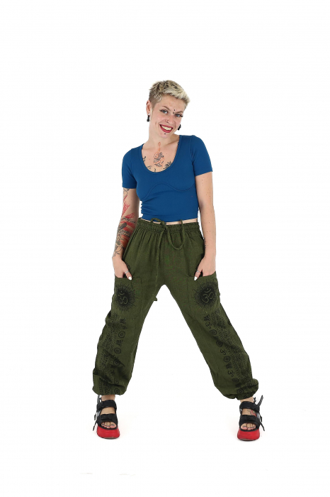 Pantaloni drepți din bumbac cu print Om - Khaki [2]
