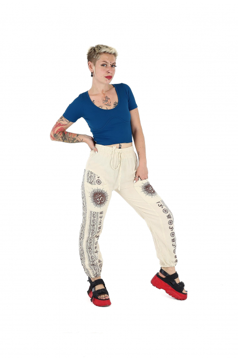 Pantaloni drepți din bumbac cu print Om - Alb [3]