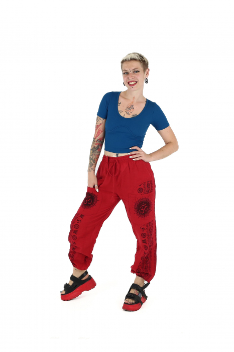 Pantaloni drepți din bumbac cu print Om - Roșu [4]