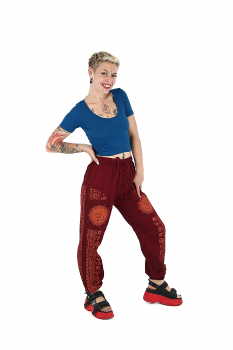 Pantaloni drepți din bumbac cu print Om - Vișiniu [3]