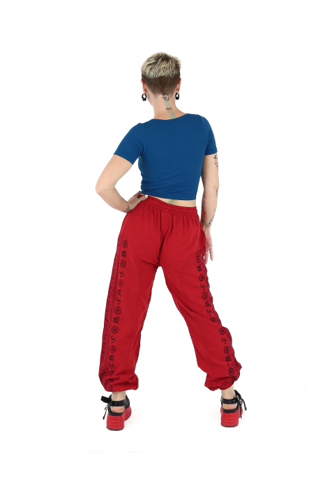 Pantaloni drepți din bumbac cu print Om - Roșu [5]