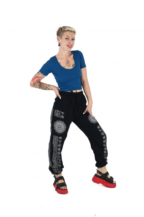 Pantaloni drepți din bumbac cu print Om - Negru [3]