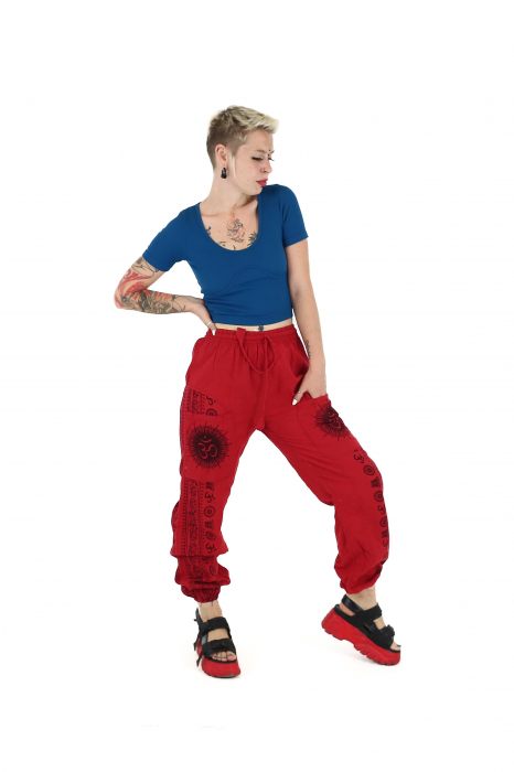 Pantaloni drepți din bumbac cu print Om - Roșu [3]