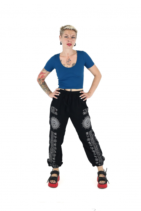 Pantaloni drepți din bumbac cu print Om - Negru [2]