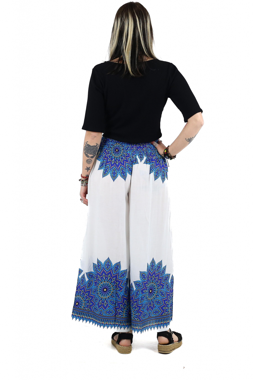 Pantaloni evazati cu banda elastica si catarama in talie - Teal [4]