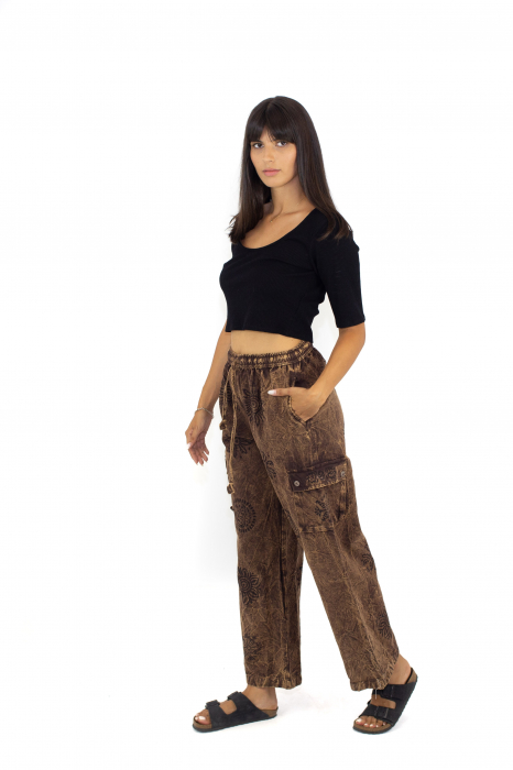 Pantaloni hindu cu buzunare laterale - Albastru [3]