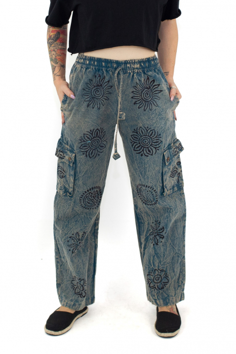 Pantaloni hindu cu buzunare laterale - Albastru [1]