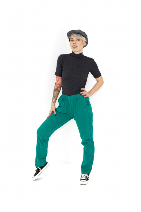 Pantaloni intr-o culoare cu croi drept - Turquoise (M) [5]