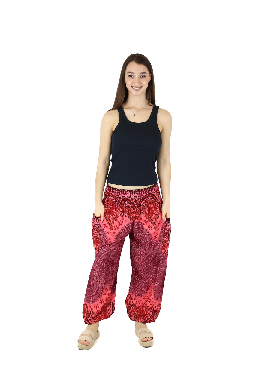Pantaloni lejeri Jasmine cu print all over - Verde [2]