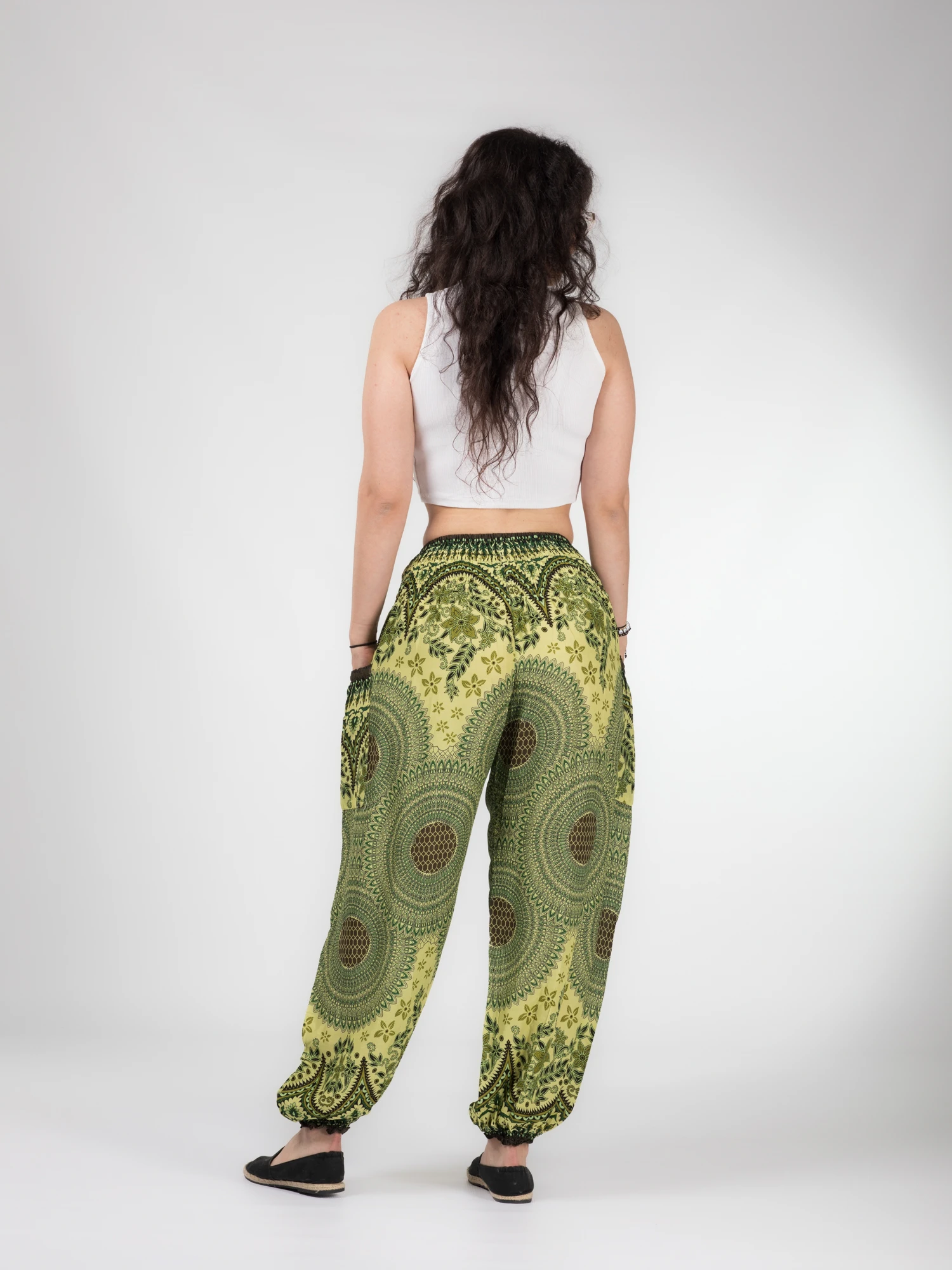 Pantaloni lejeri Jasmine cu print all over - Verde [12]