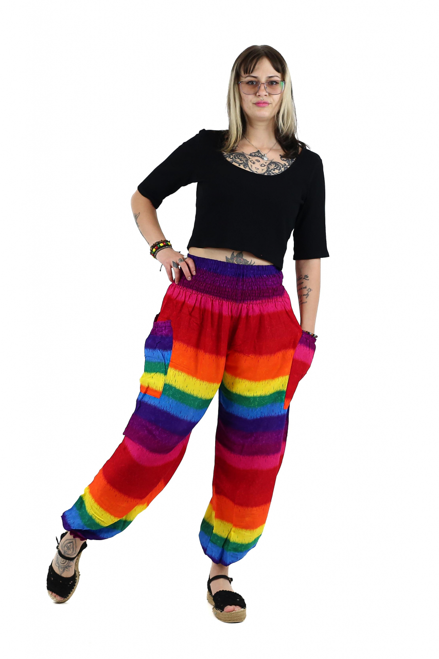 Pantaloni Jasmine cu print abstract si dungi - Multicolor [5]