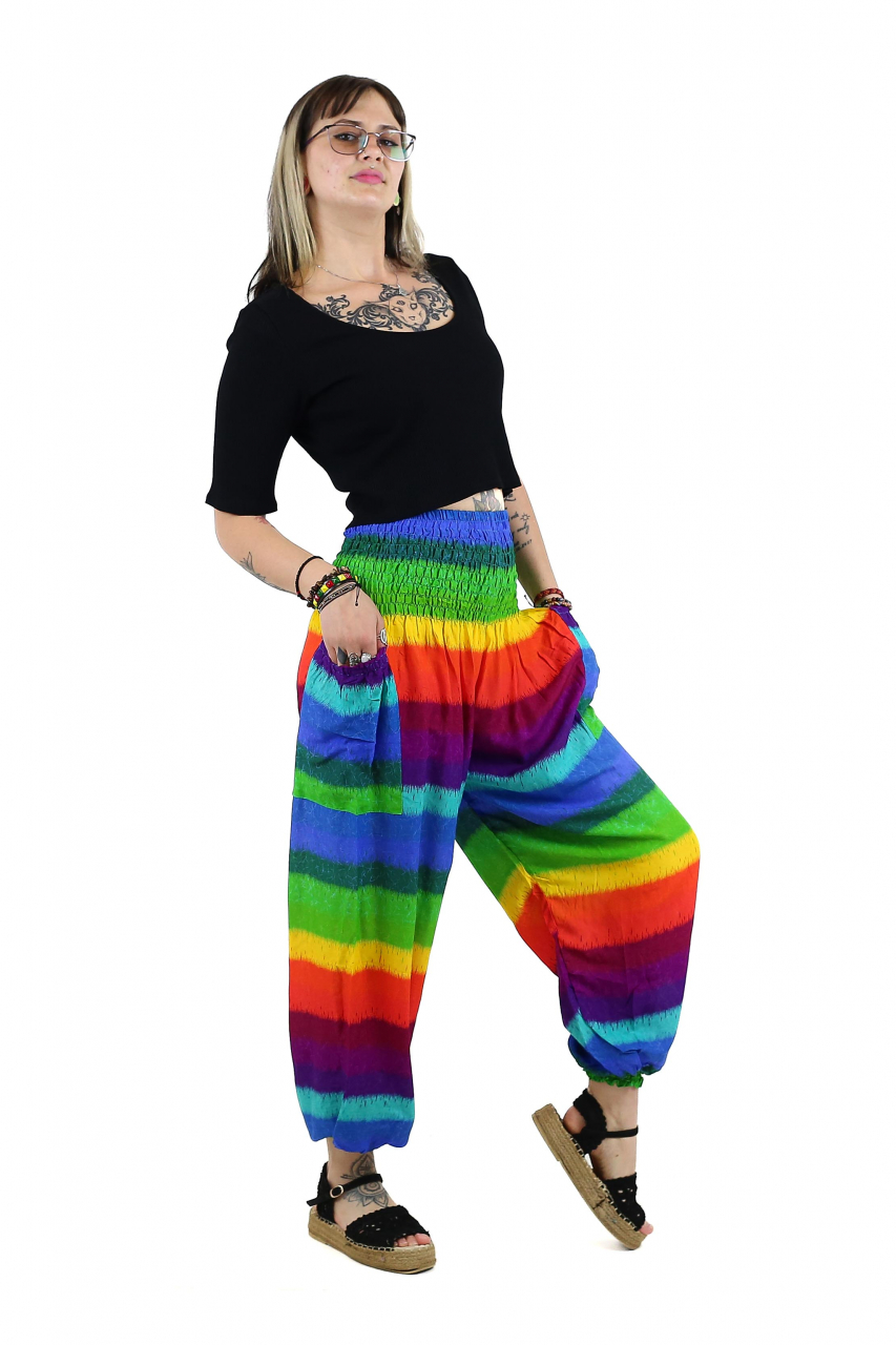 Pantaloni Jasmine cu print abstract si dungi - Multicolor [3]