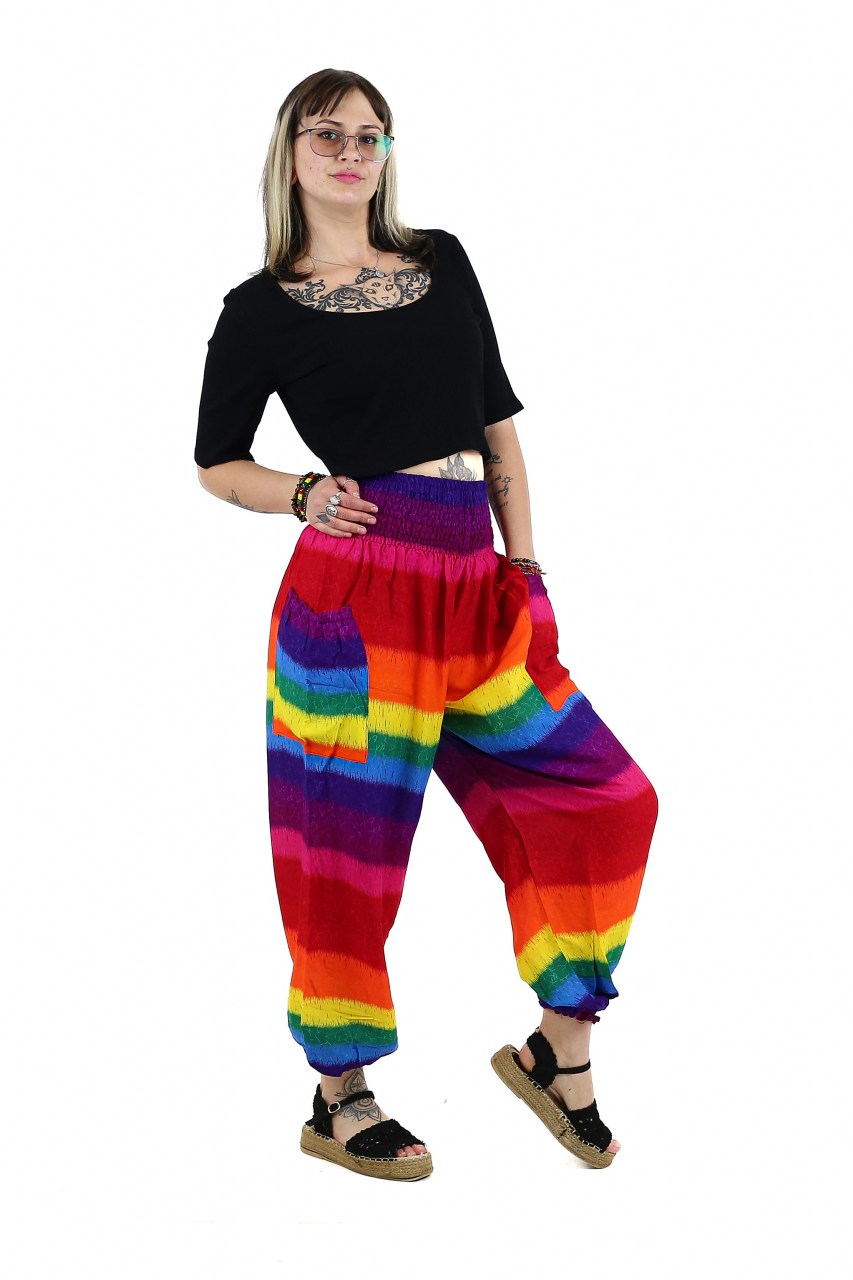 Pantaloni Jasmine cu print abstract si dungi - Multicolor [3]