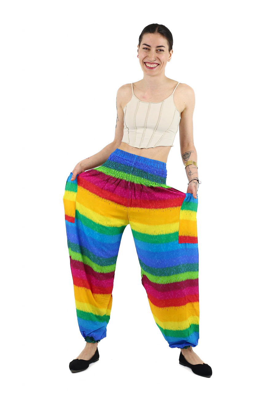 Pantaloni Jasmine cu print abstract si dungi - Multicolor [4]