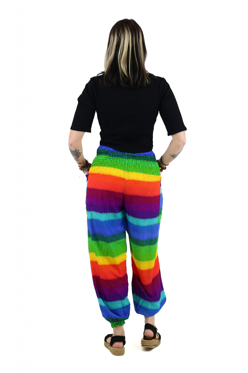 Pantaloni Jasmine cu print abstract si dungi - Multicolor [5]