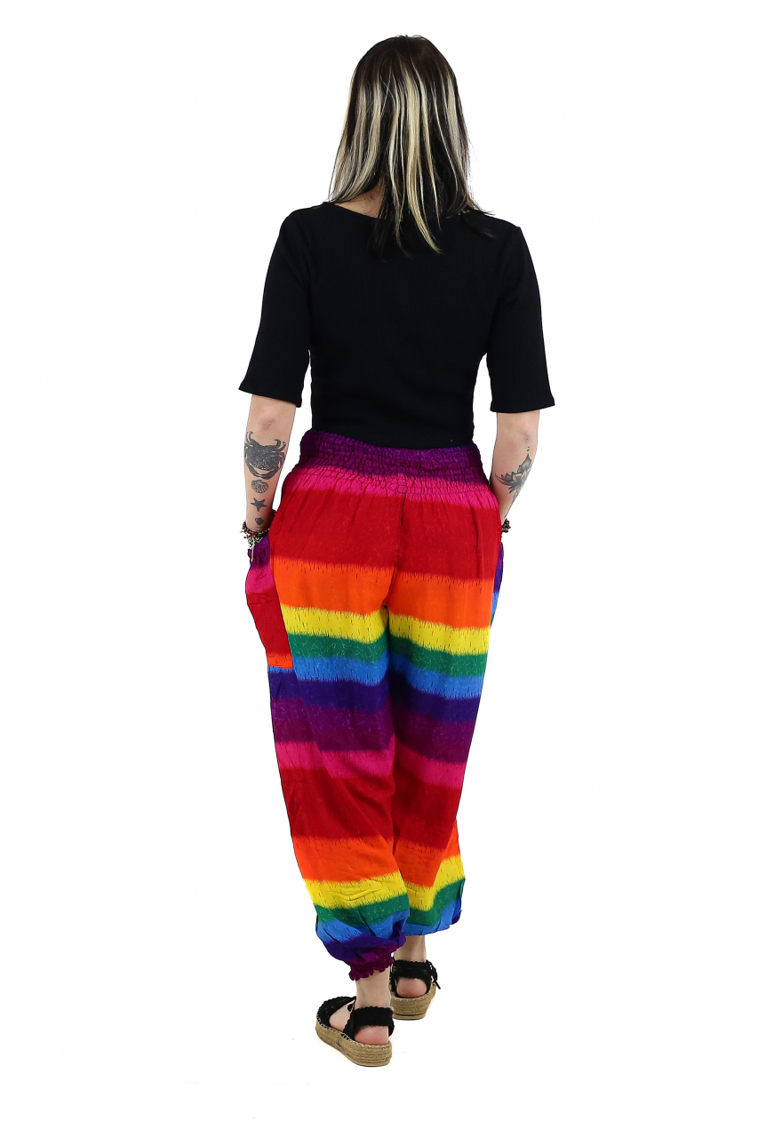 Pantaloni Jasmine cu print abstract si dungi - Multicolor [4]