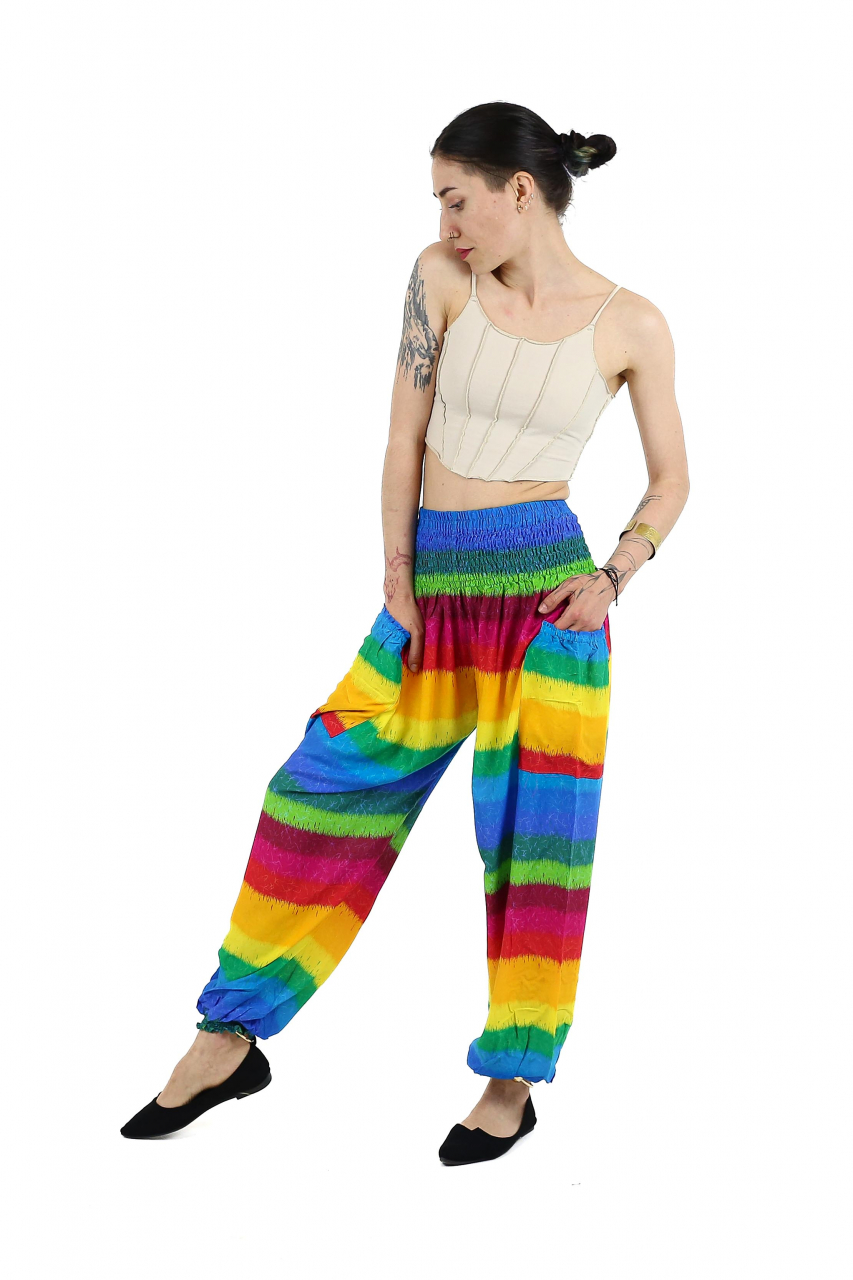 Pantaloni Jasmine cu print abstract si dungi - Multicolor [3]