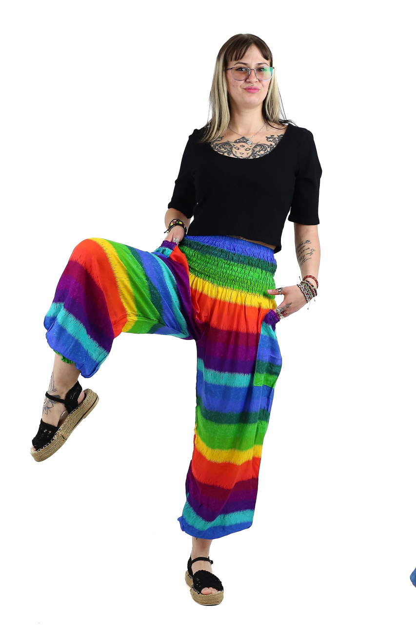 Pantaloni Jasmine cu print abstract si dungi - Multicolor [4]