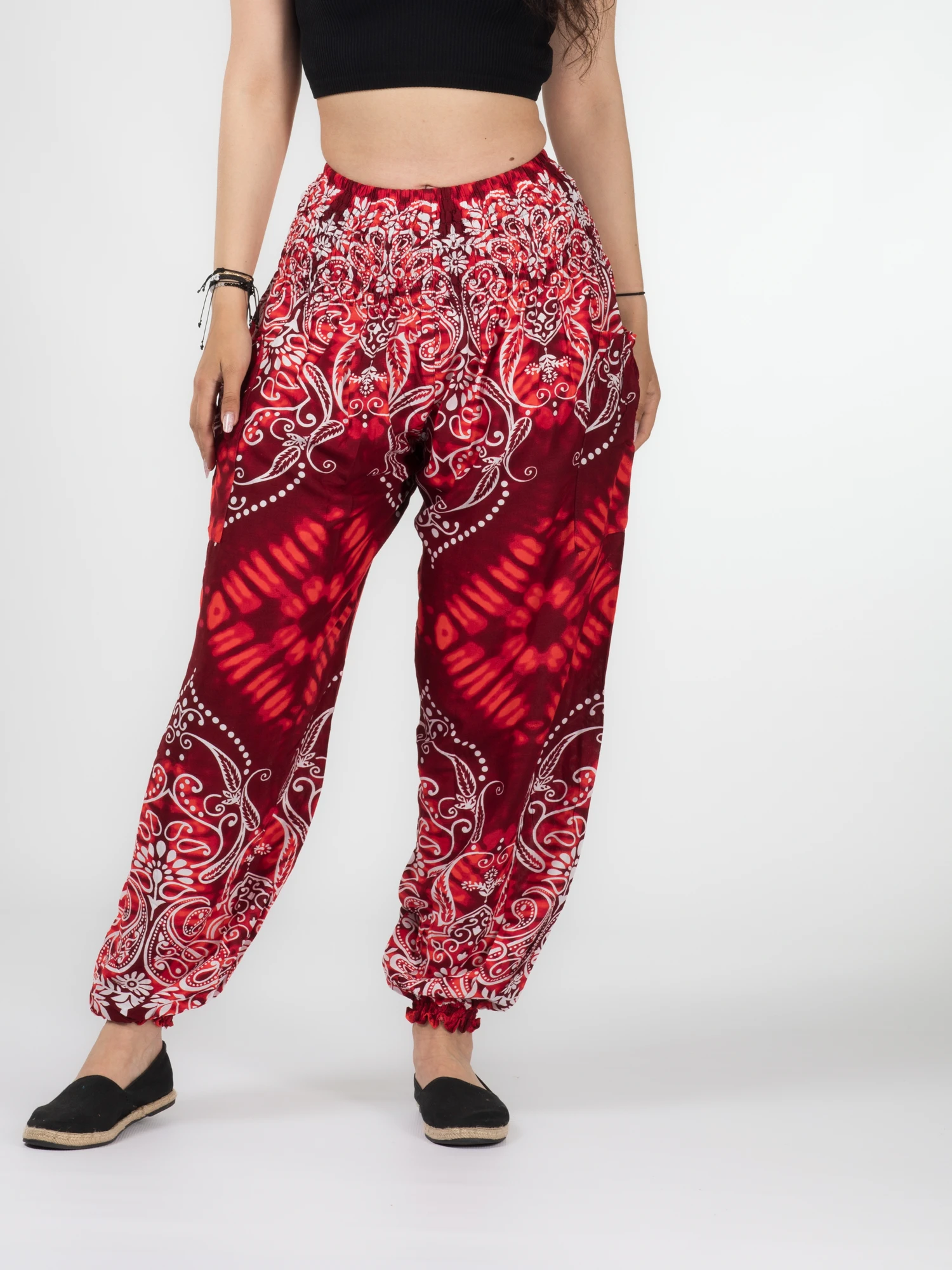 Pantaloni Jasmine cu print abstract și motive florale [1]