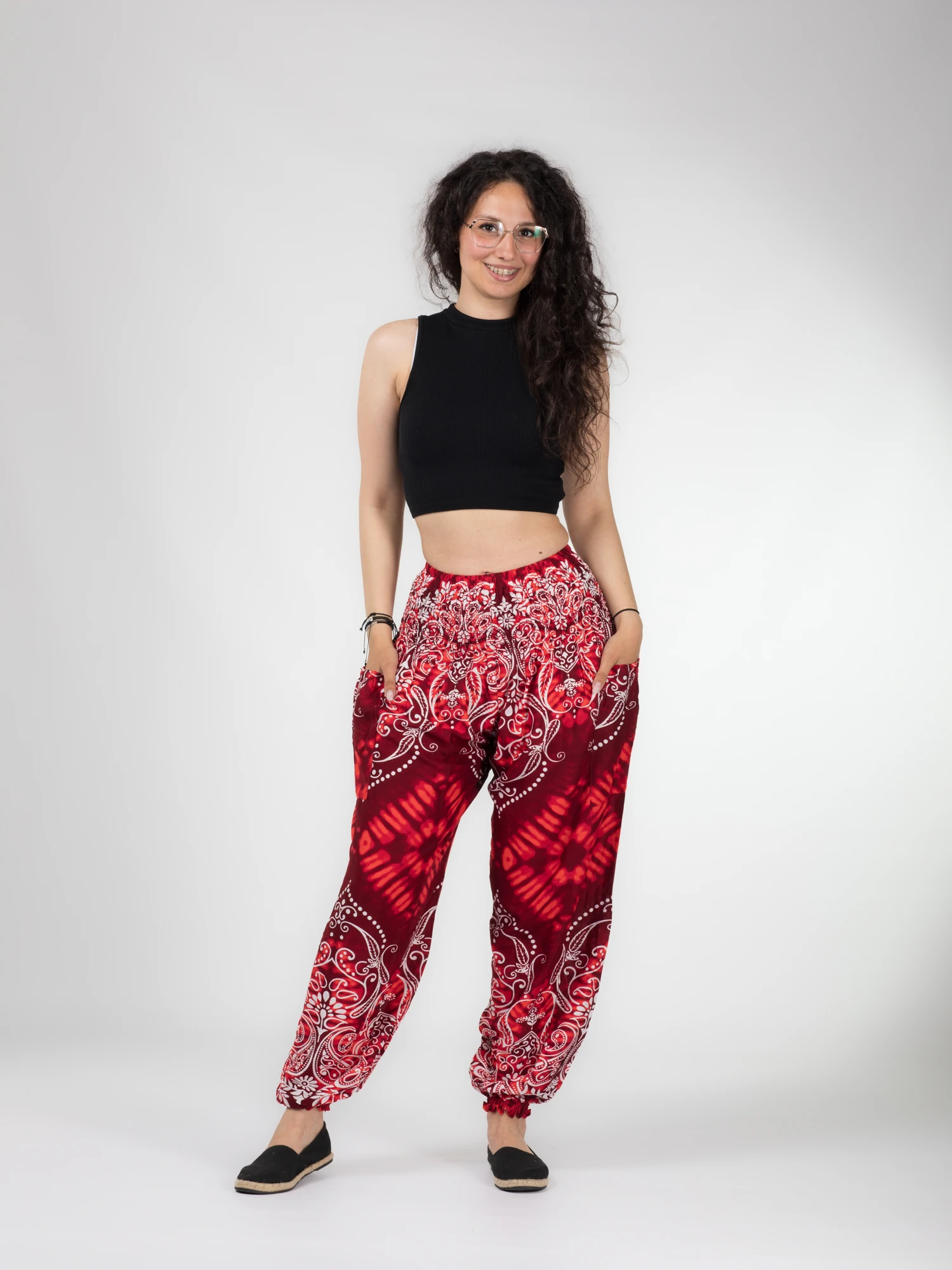 Pantaloni Jasmine cu print abstract și motive florale [2]