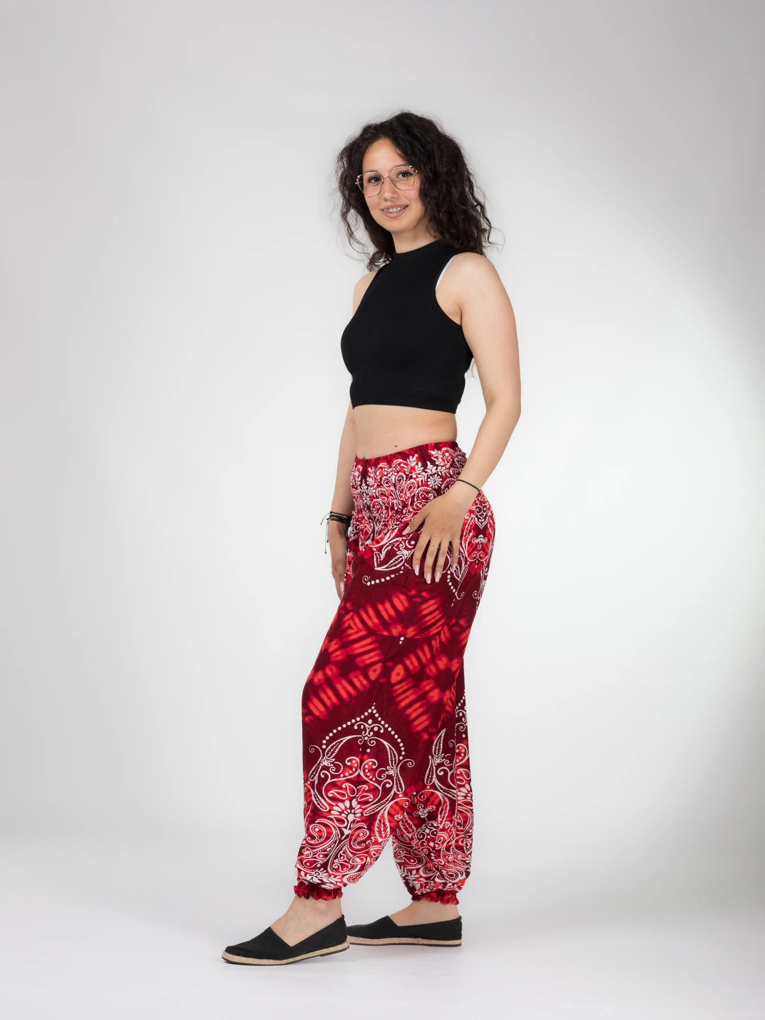 Pantaloni Jasmine cu print abstract și motive florale [3]