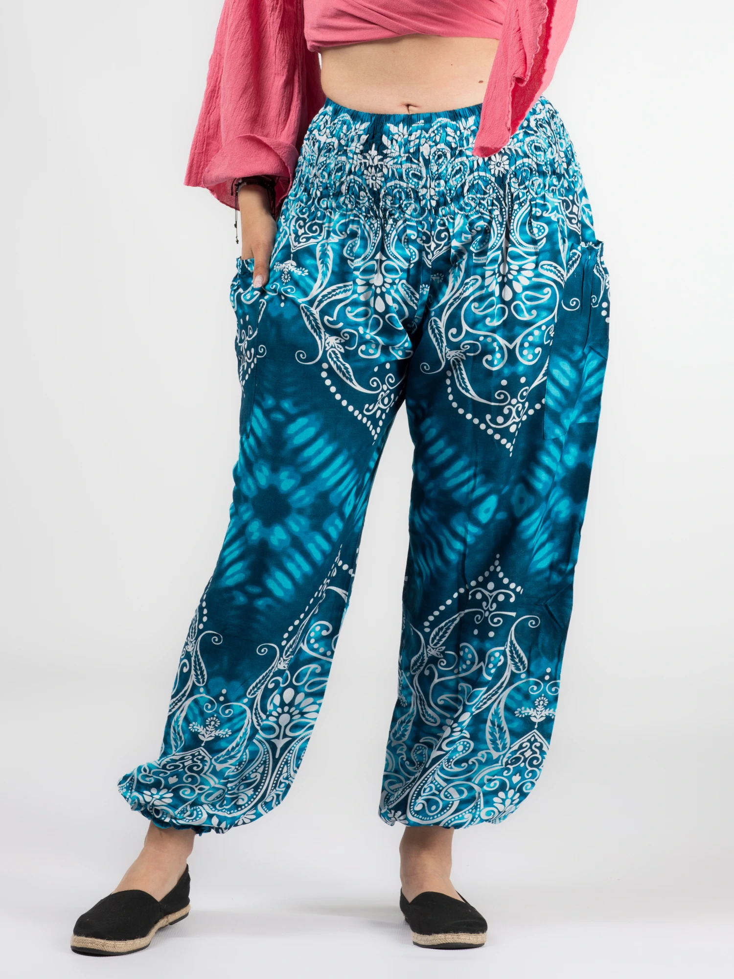 Pantaloni Jasmine cu print abstract și motive florale [1]