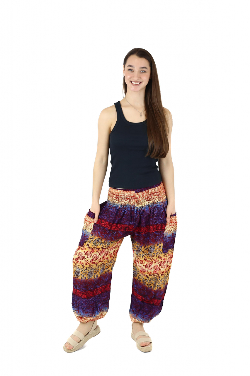 Pantaloni Jasmine cu print abstract si dungi - Multicolor [2]