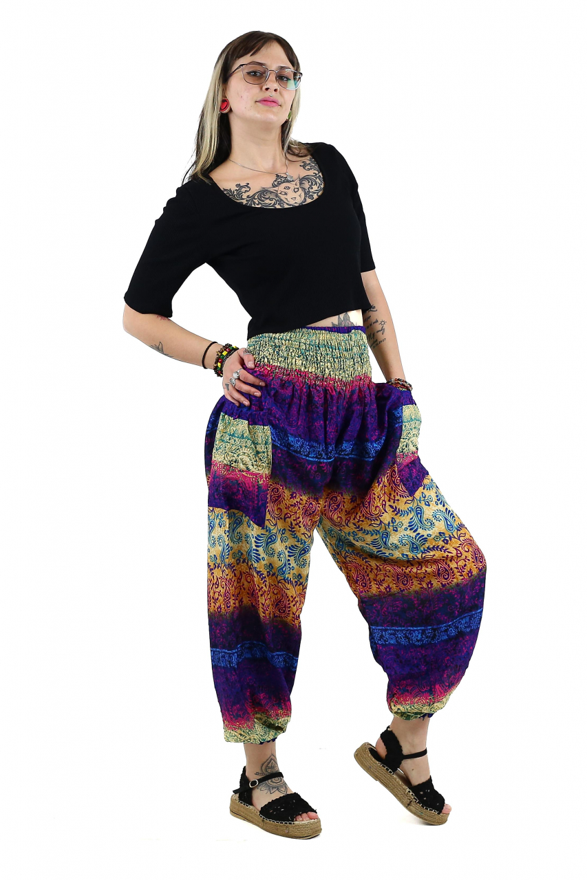 Pantaloni Jasmine cu print abstract si dungi - Multicolor [3]