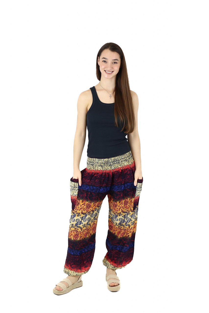 Pantaloni Jasmine cu print abstract si dungi - Multicolor [2]