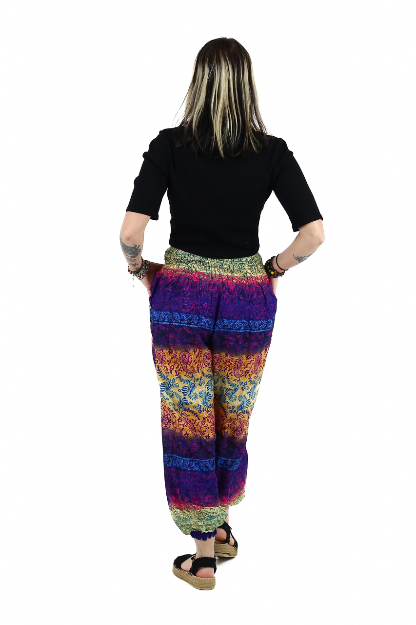 Pantaloni Jasmine cu print abstract si dungi - Multicolor [5]