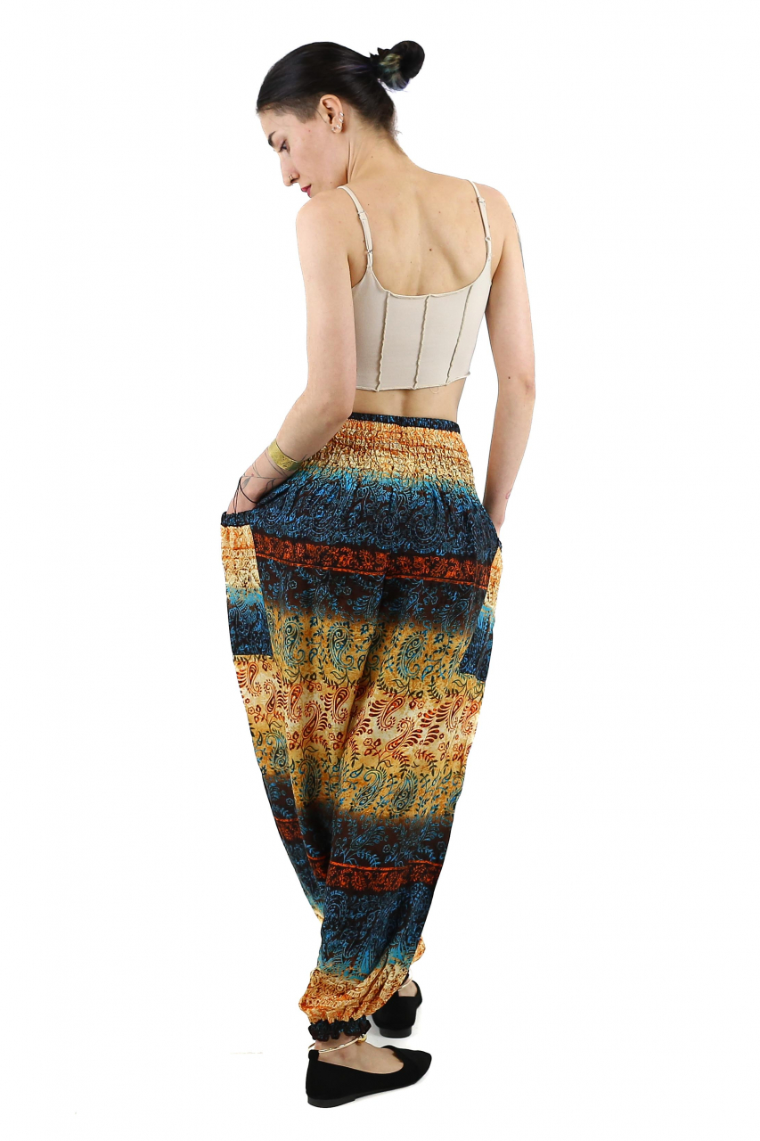 Pantaloni Jasmine cu print abstract si dungi - Multicolor [4]