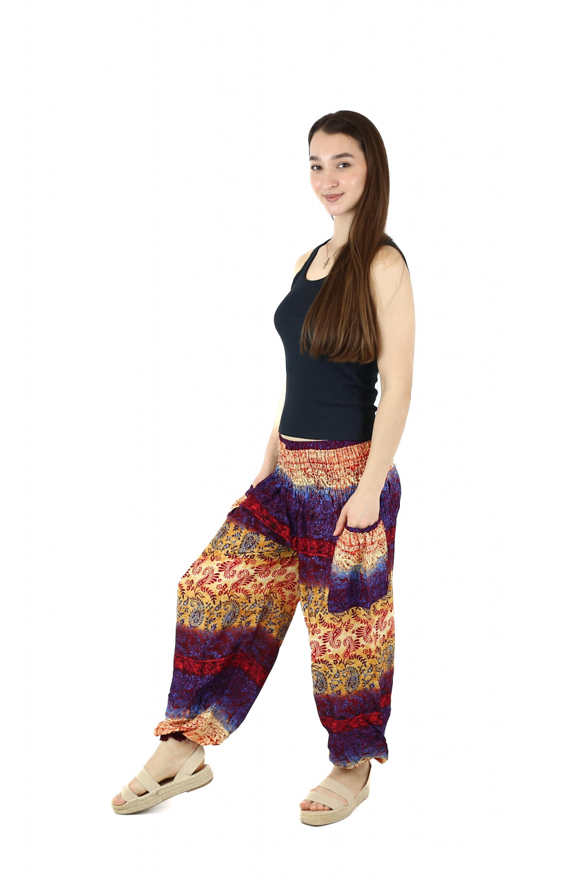 Pantaloni Jasmine cu print abstract si dungi - Multicolor [3]
