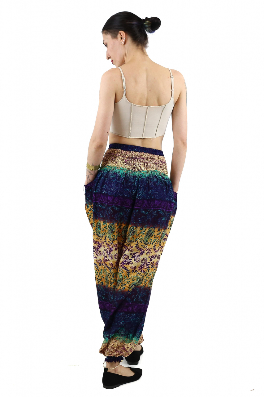 Pantaloni Jasmine cu print abstract si dungi - Multicolor [4]