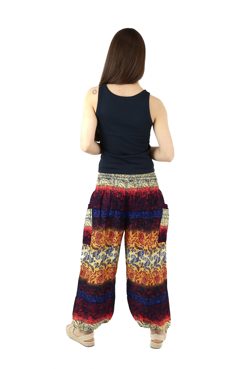 Pantaloni Jasmine cu print abstract si dungi - Multicolor [5]