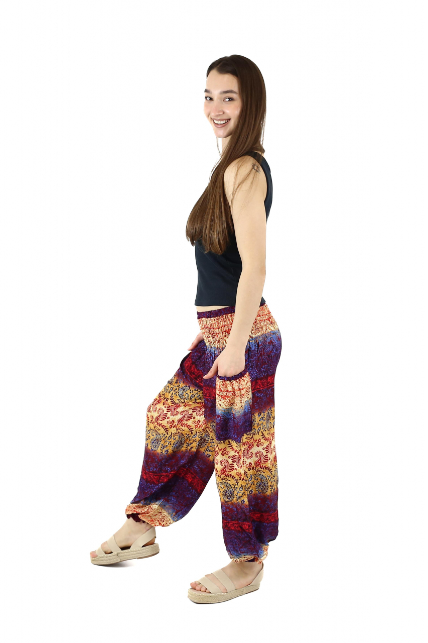 Pantaloni Jasmine cu print abstract si dungi - Multicolor [4]