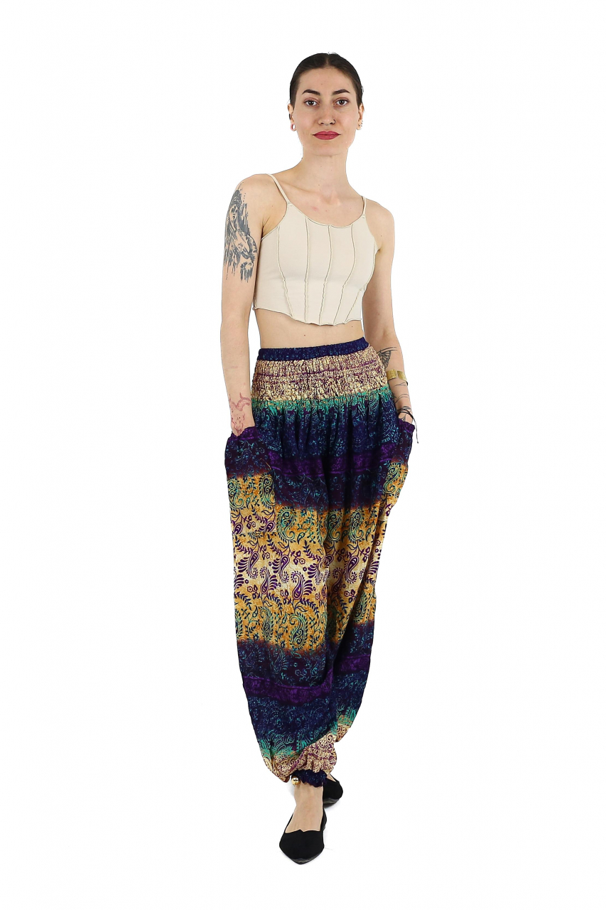 Pantaloni Jasmine cu print abstract si dungi - Multicolor [2]