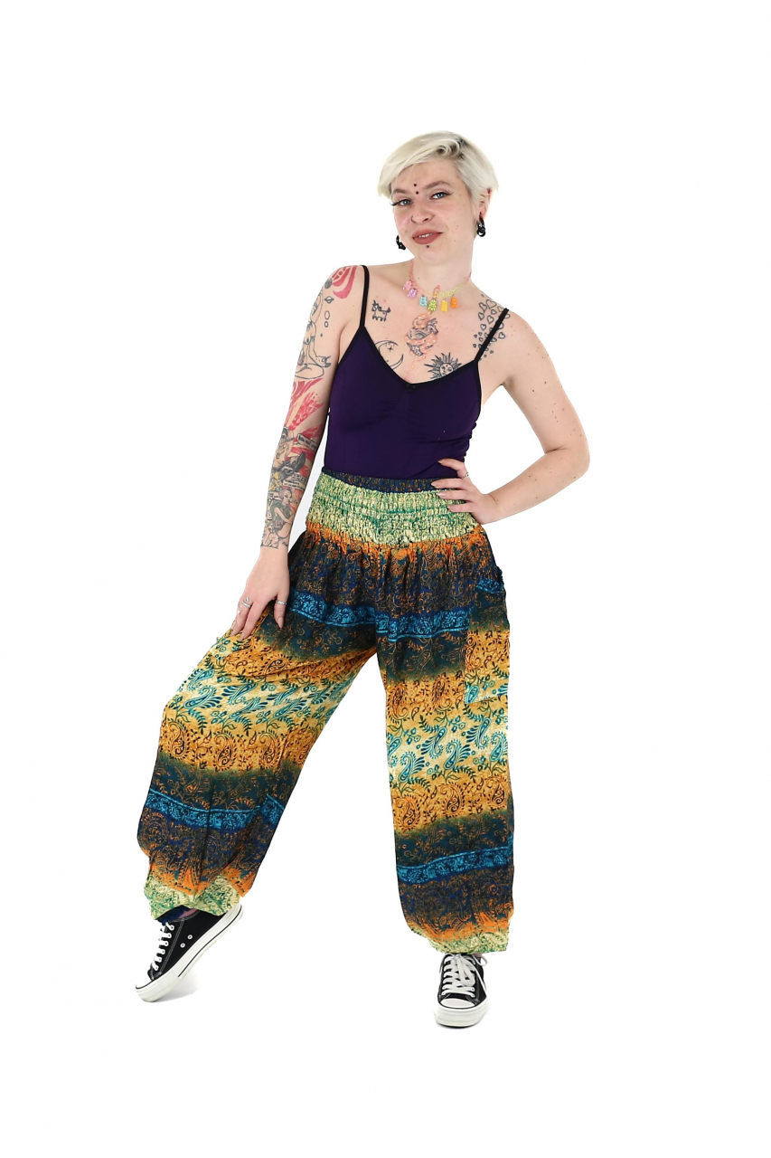 Pantaloni Jasmine cu print abstract si dungi - Multicolor [3]