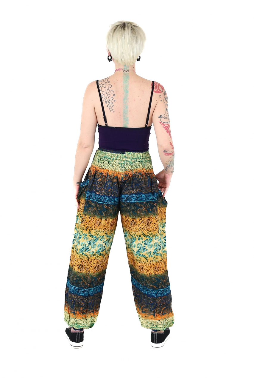 Pantaloni Jasmine cu print abstract si dungi - Multicolor [5]