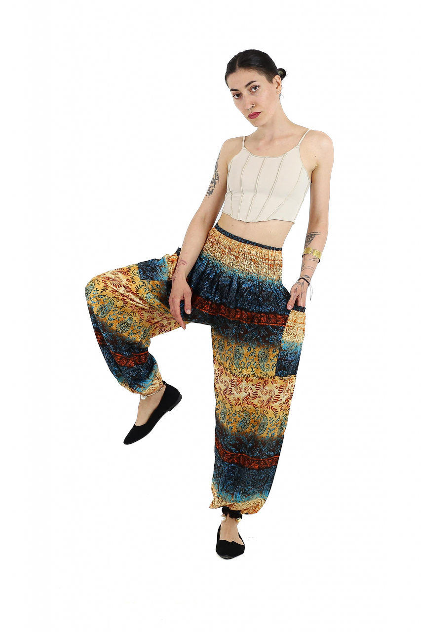 Pantaloni Jasmine cu print abstract si dungi - Multicolor [5]