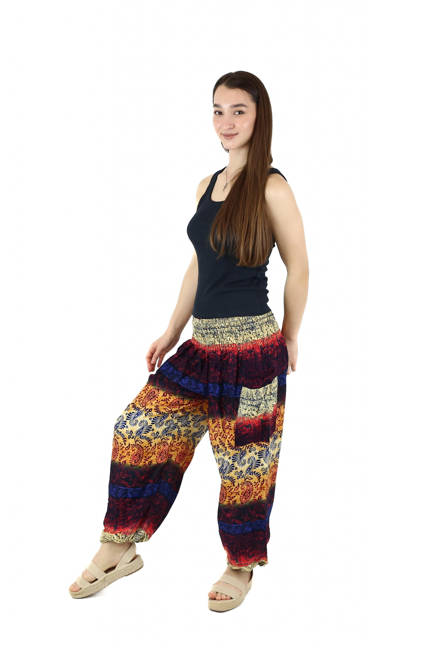 Pantaloni Jasmine cu print abstract si dungi - Multicolor [3]