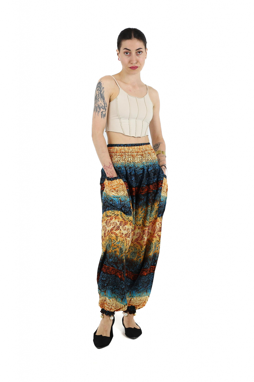 Pantaloni Jasmine cu print abstract si dungi - Multicolor [2]