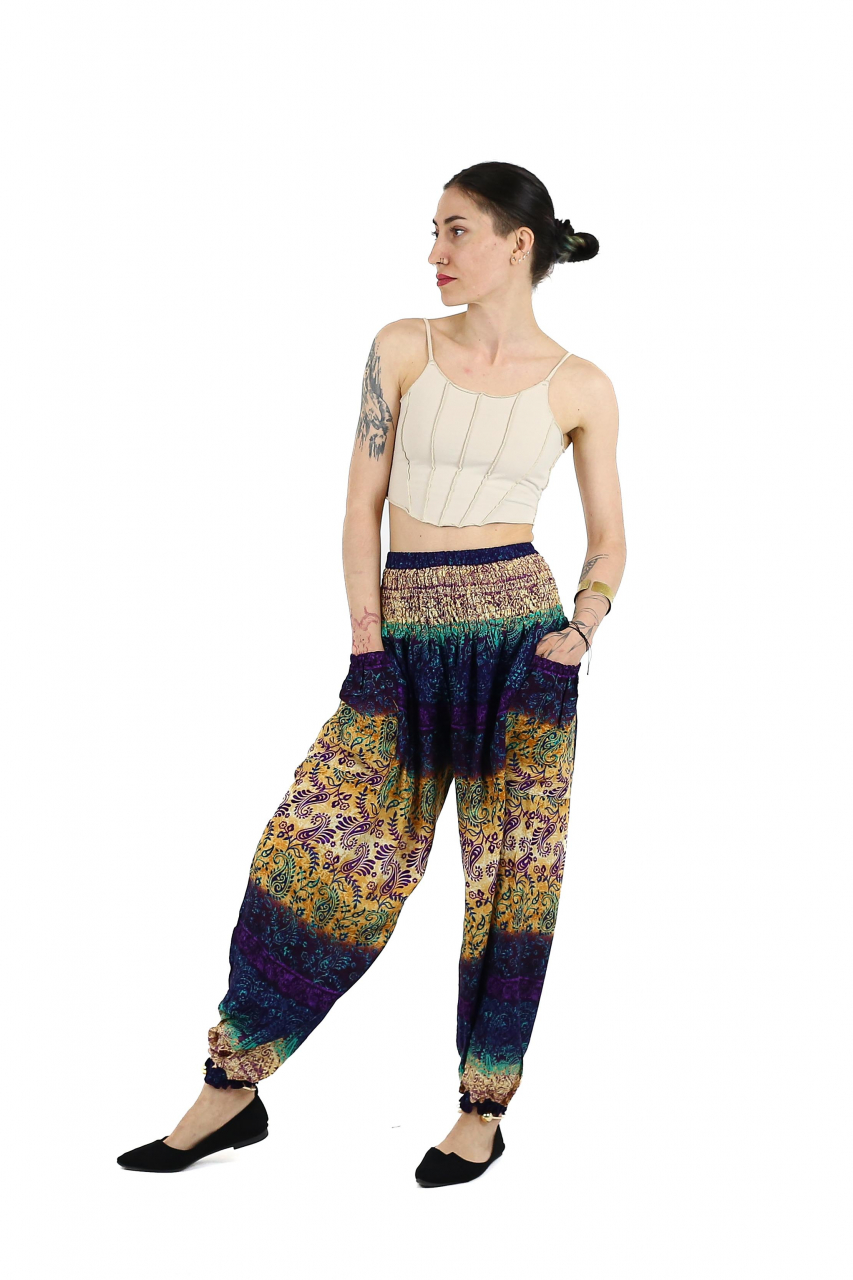 Pantaloni Jasmine cu print abstract si dungi - Multicolor [3]