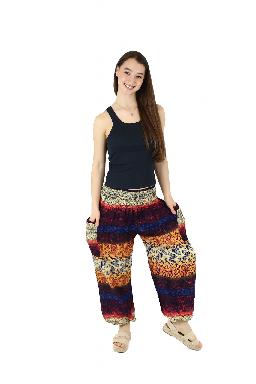 Pantaloni Jasmine cu print abstract si dungi - Multicolor [4]