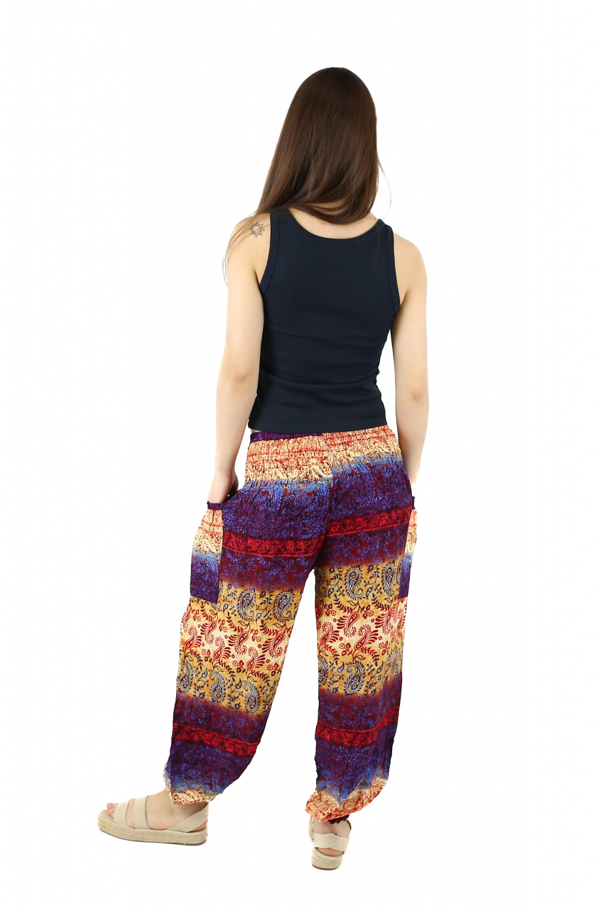 Pantaloni Jasmine cu print abstract si dungi - Multicolor [5]