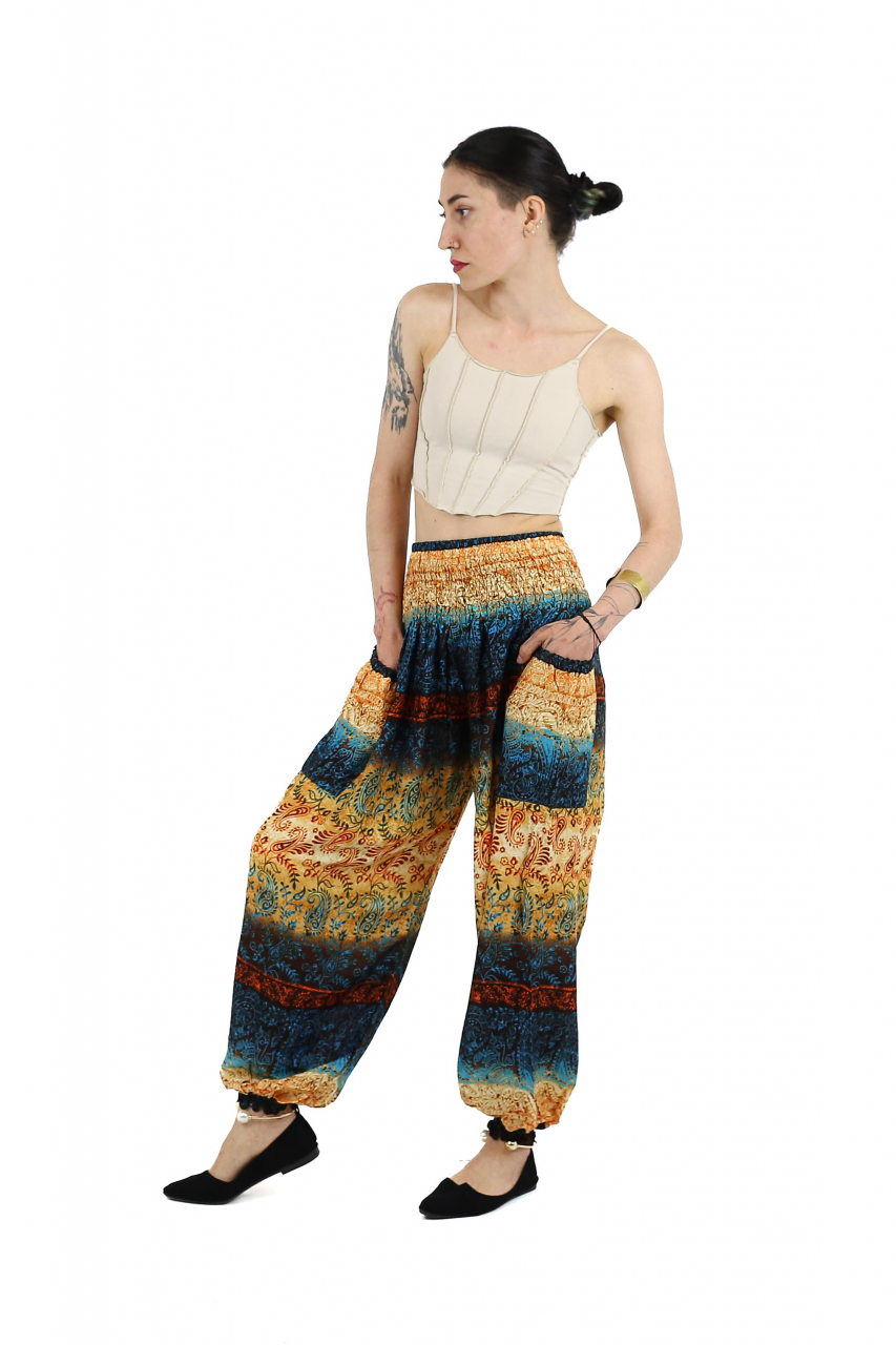 Pantaloni Jasmine cu print abstract si dungi - Multicolor [3]