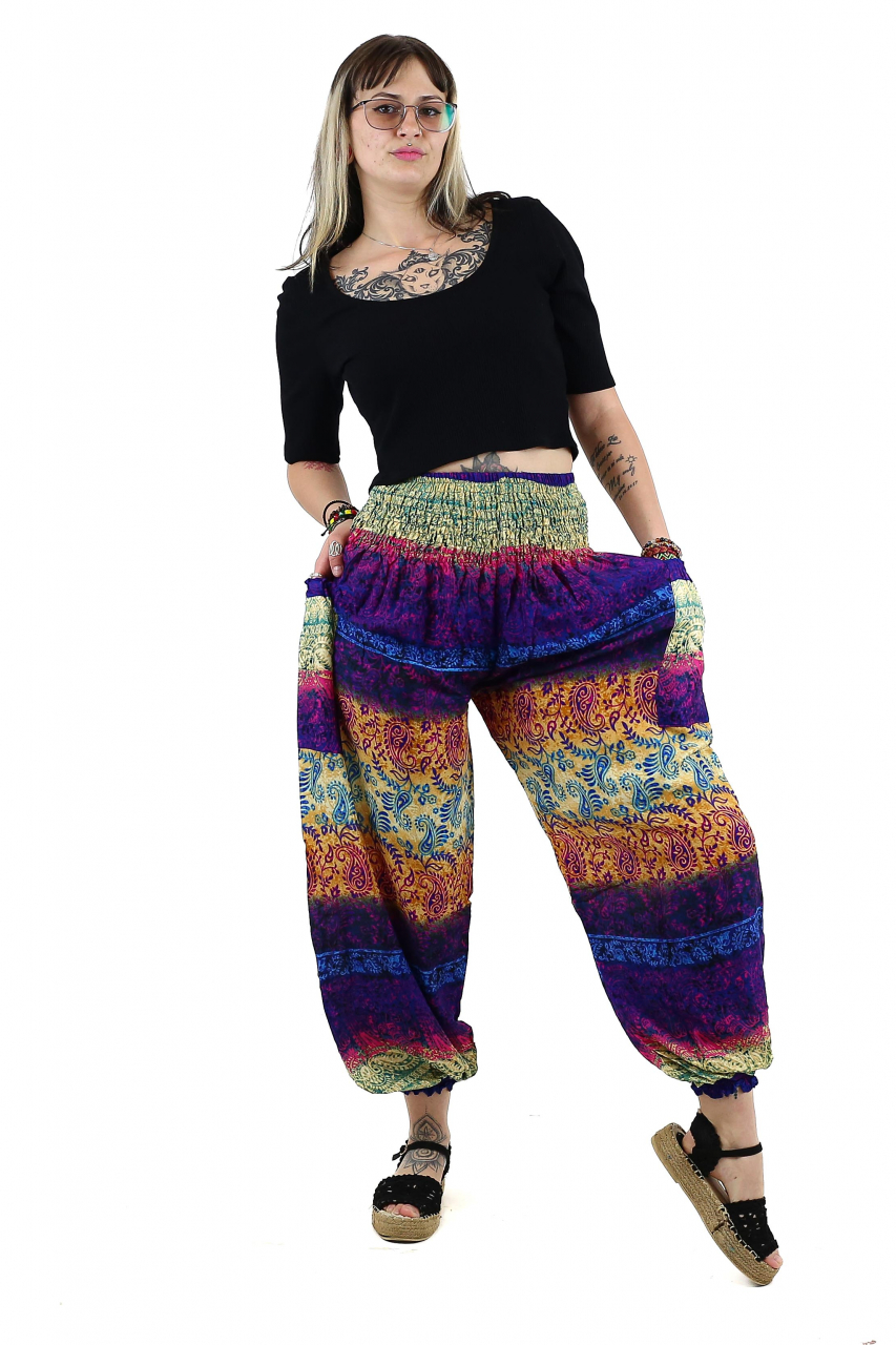 Pantaloni Jasmine cu print abstract si dungi - Multicolor [4]